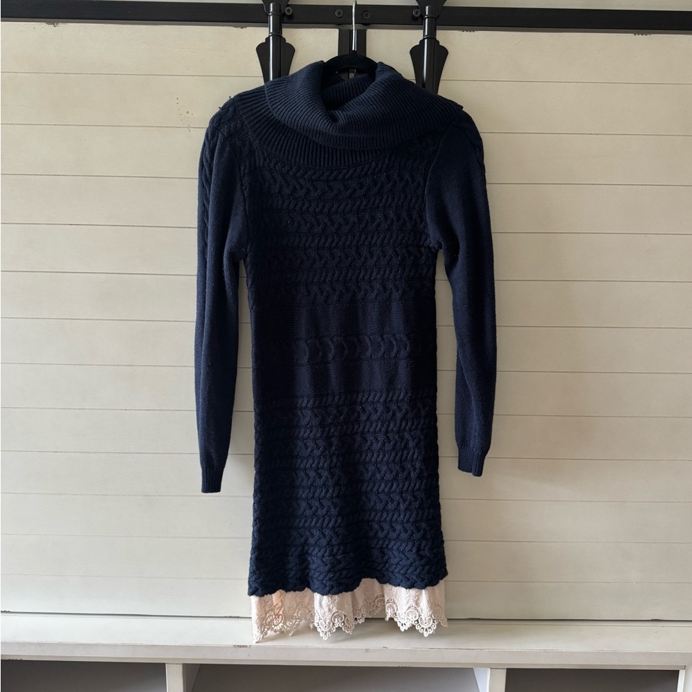 Pink Owl Navy Knit Turtleneck sweater dress